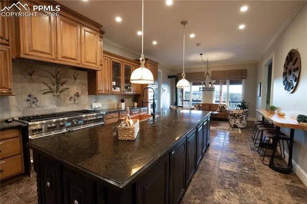 a kitchen with lots of counter top space