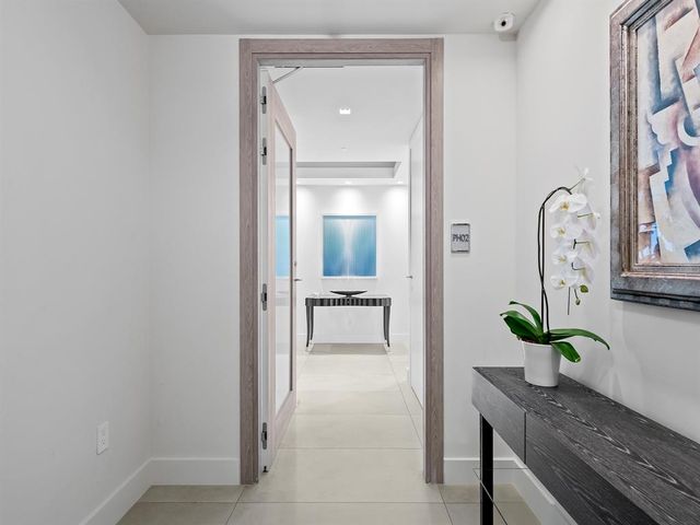 a kitchen with a potted plant and cabinets