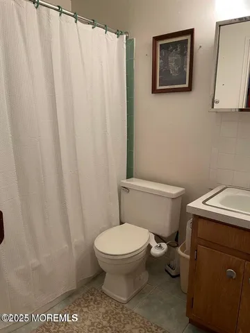 a white toilet sitting next to a shower curtain