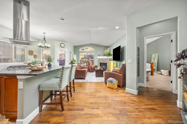 a living room with fireplace furniture and a flat screen tv