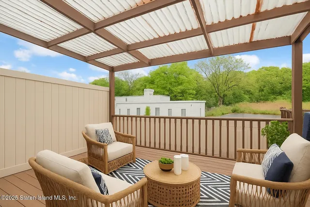 a balcony with furniture