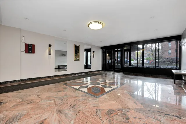 a view of a livingroom with a large window