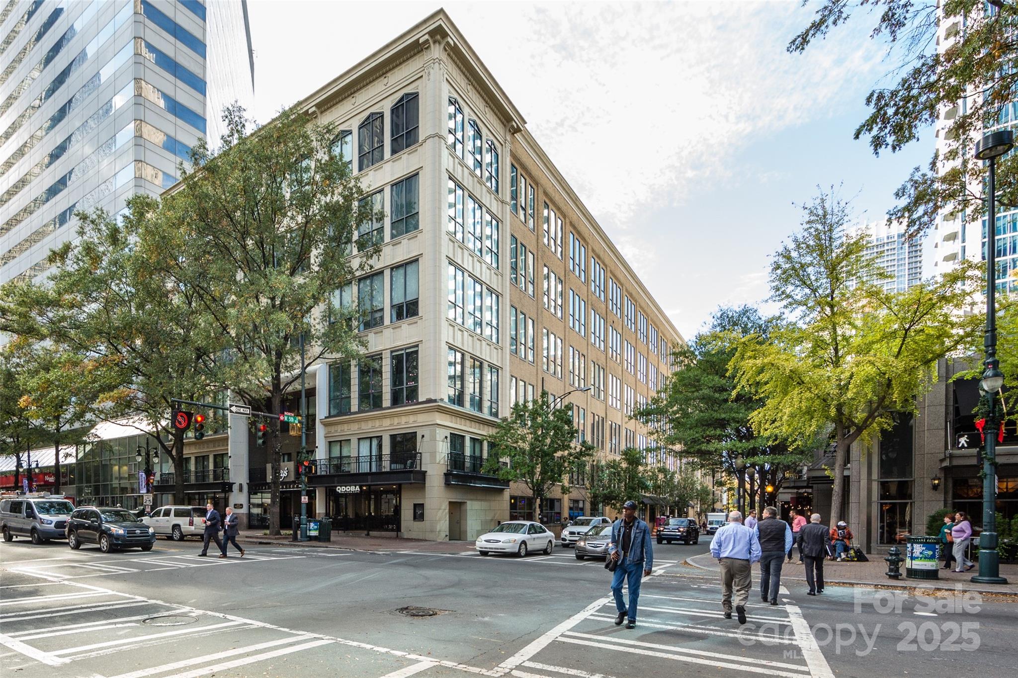 a front view of a building with street view