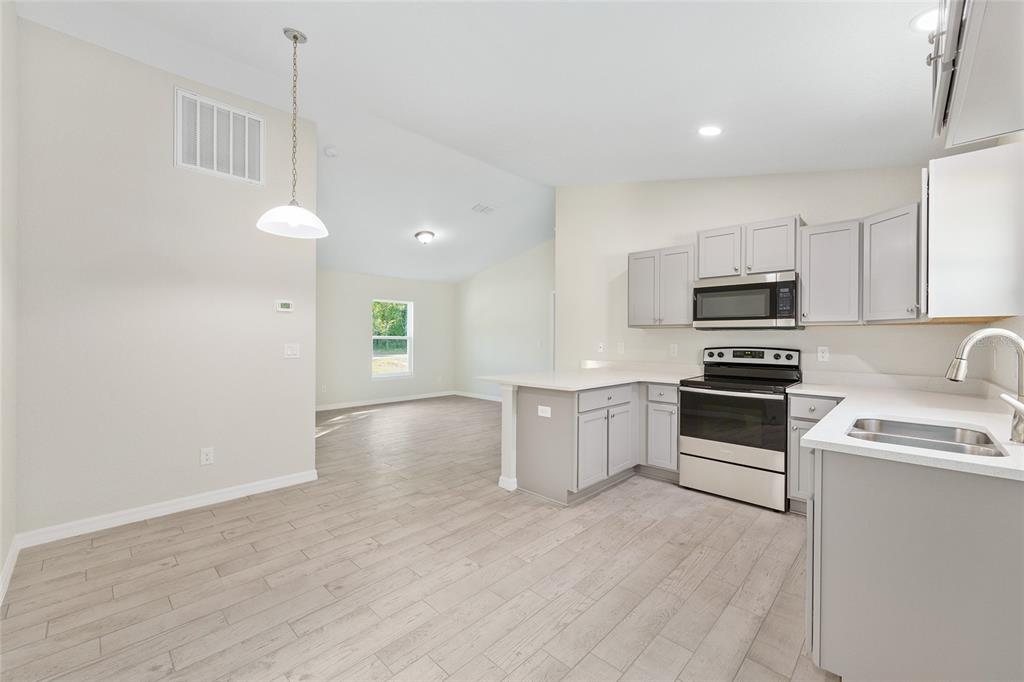 358 Locust Road Ocala, FL 34472 - Photo 17 of 48 a kitchen with granite countertop a stove a sink and a microwave