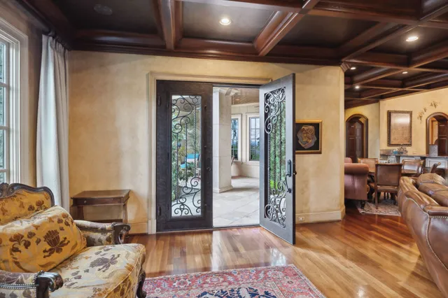 a outdoor living space with furniture and a window