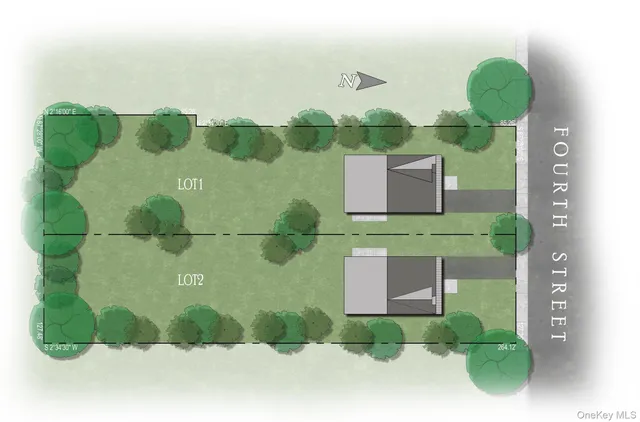 a aerial view of a house with a yard and potted plants