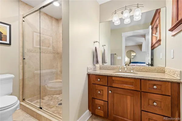 a view of a building with sitting area