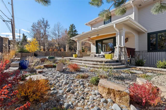 a view of a terrace with furniture