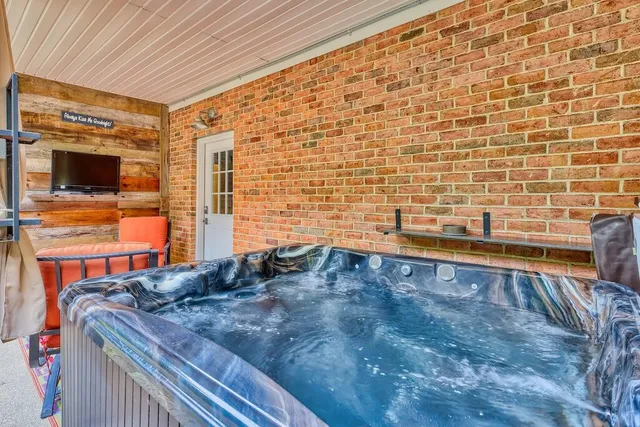 a view of a outdoor space with a swimming pool