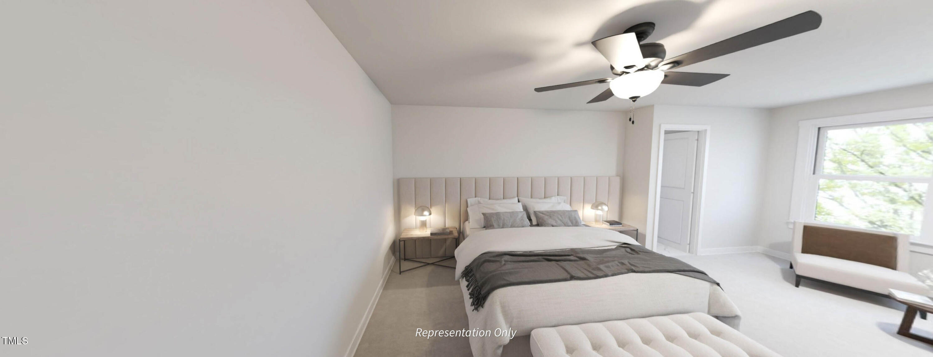 8733 Maxine Street Willow Spring, NC 27592 - Photo 14 of 34 a bedroom with a large bed and a chandelier