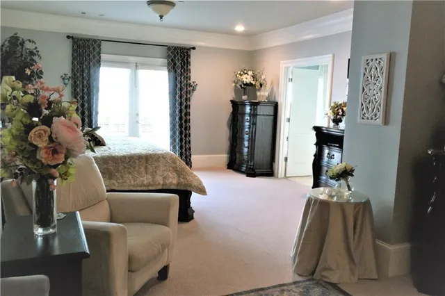 a bedroom with furniture and a potted plant