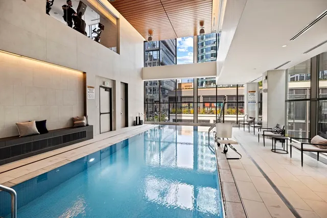 a view of a building with a swimming pool