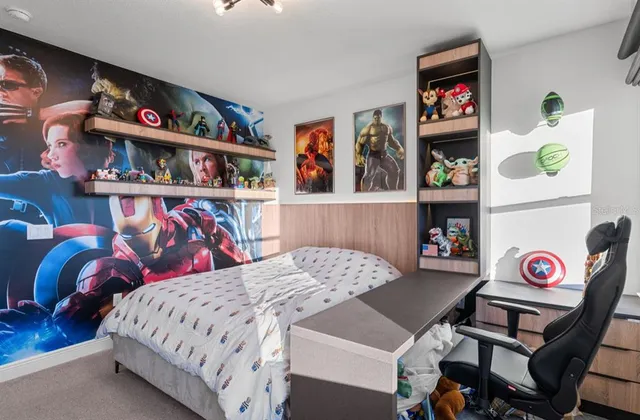 a bedroom with a bed and dresser