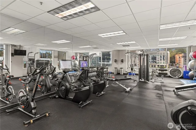 a view of a room with gym equipment