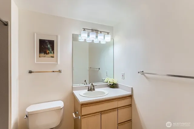 a bathroom with a toilet a sink and mirror
