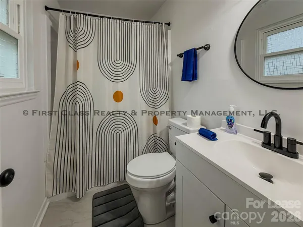 a bathroom with a sink a toilet and a mirror