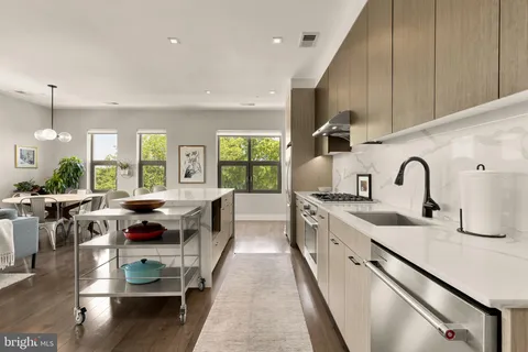 a kitchen with lots of counter top space