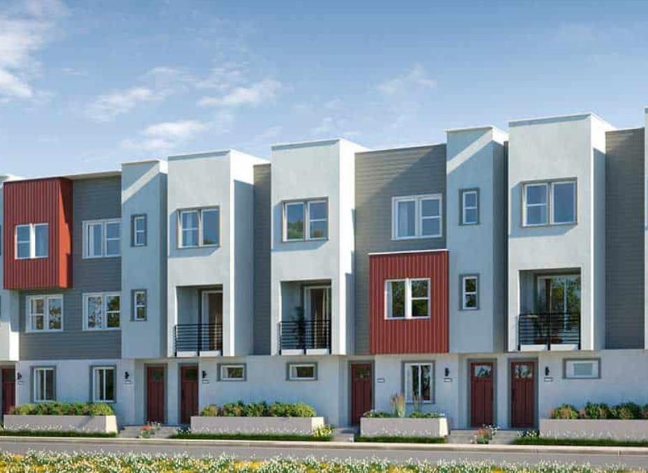 a front view of residential houses