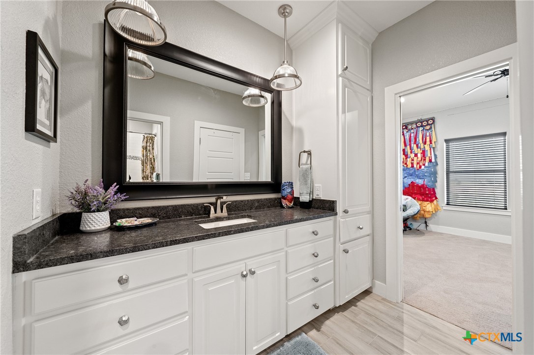 7351 Hackberry Road Holland, TX 76534 - Photo 29 of 41 a bathroom with a granite countertop double vanity sink mirror and
