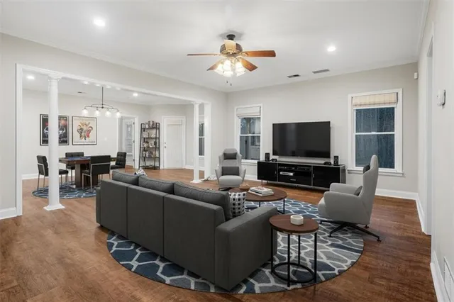 a view of an empty room with a window