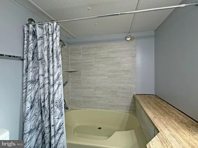 a bathroom with a shower and a bathtub
