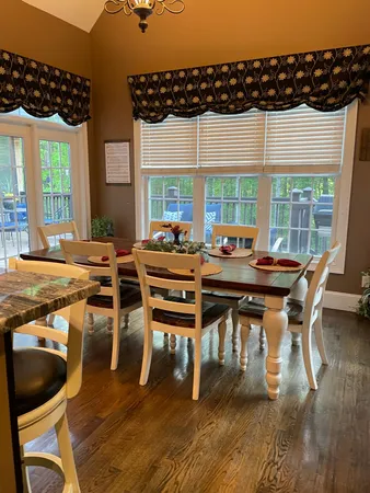 a outdoor space with lots of table and chairs