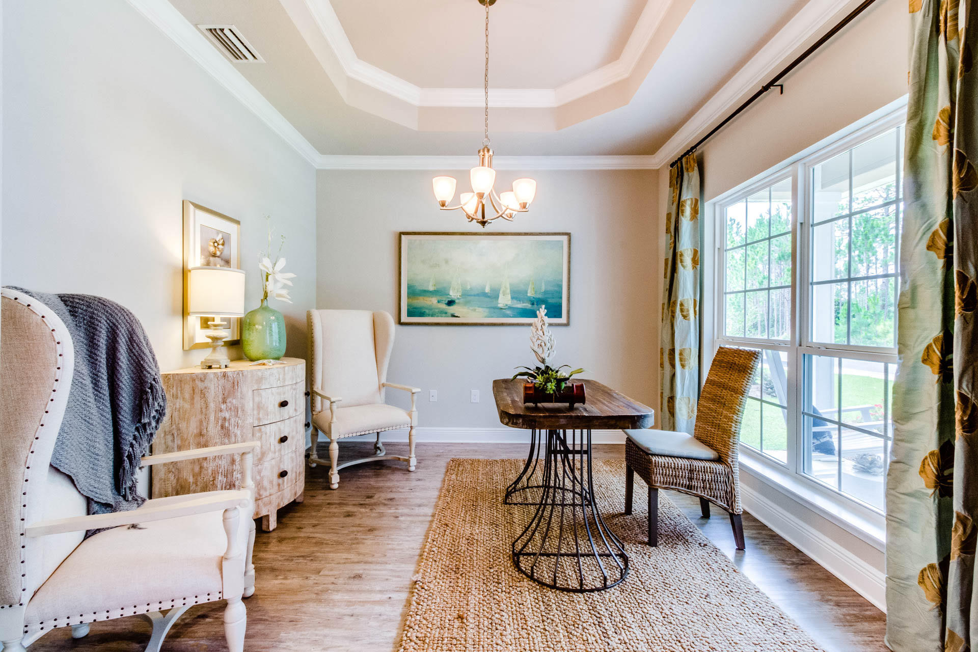 408 Wayne Trail Santa Rosa Beach, FL 32459 - Photo 6 of 37 a living room with furniture and a chandelier