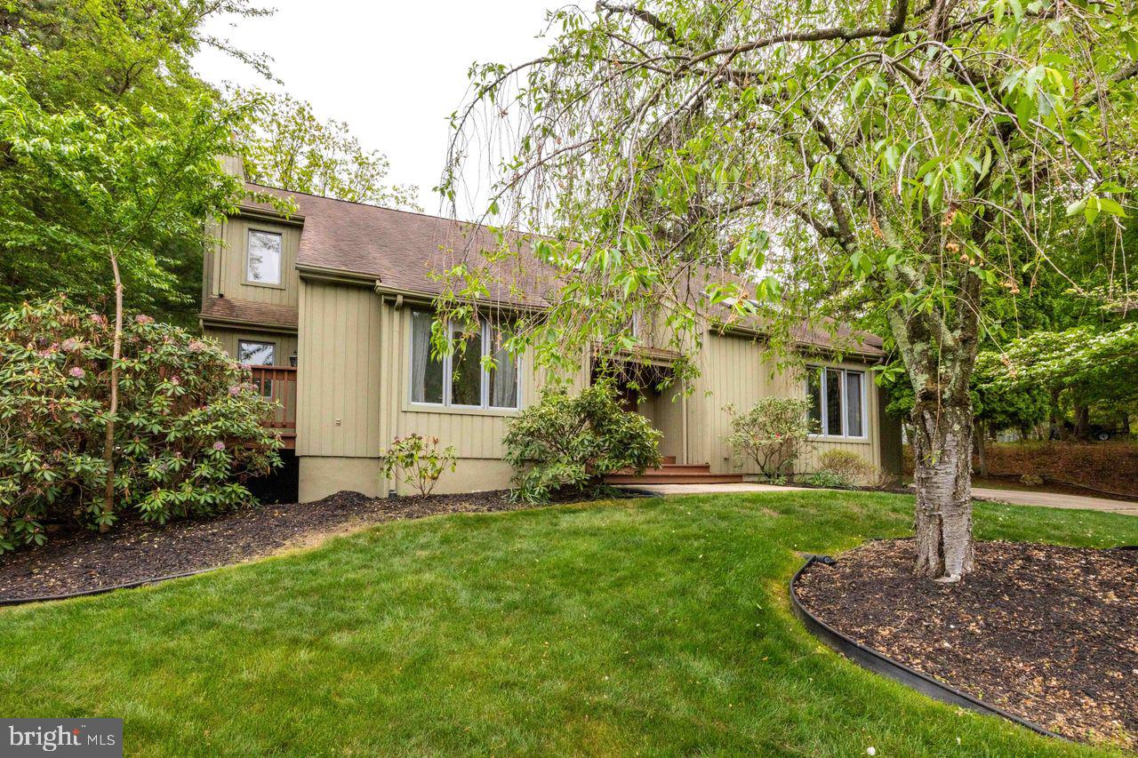 a view of a house with a yard and tree