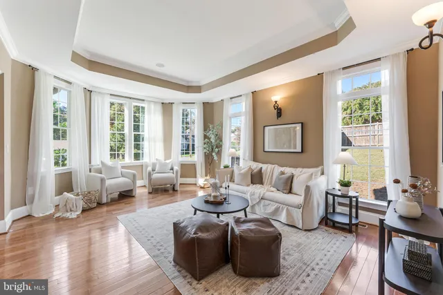 a living room with furniture a fireplace and a chandelier