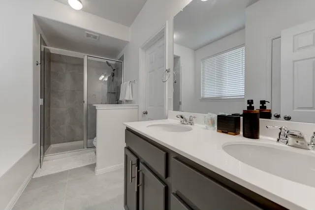 a bathroom with a sink a shower and a mirror