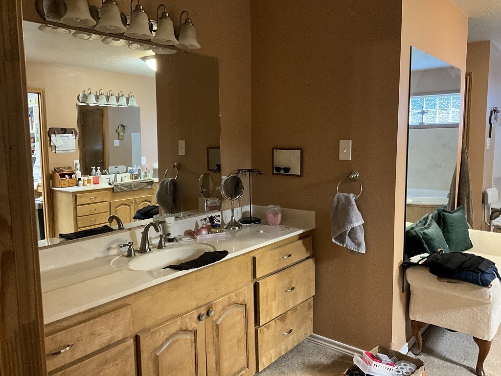 416 Division Street Jewett, TX 75846 - Photo 19 of 36 a bathroom with a sink double vanity and a mirror