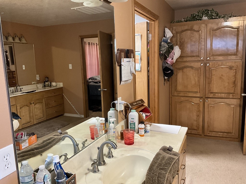 416 Division Street Jewett, TX 75846 - Photo 20 of 36 a bathroom with a granite countertop shower sink and mirror