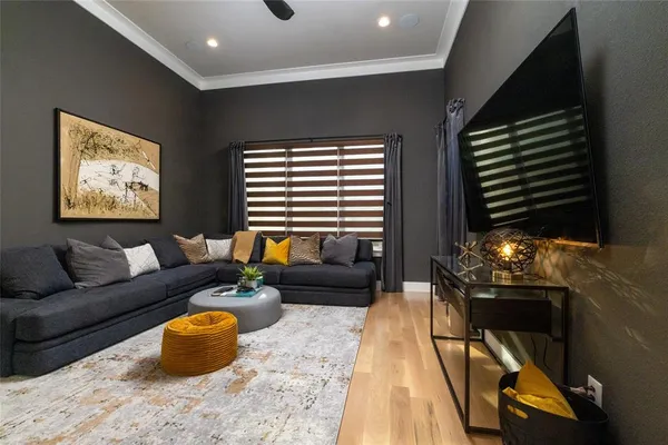 a living room with furniture and a rug