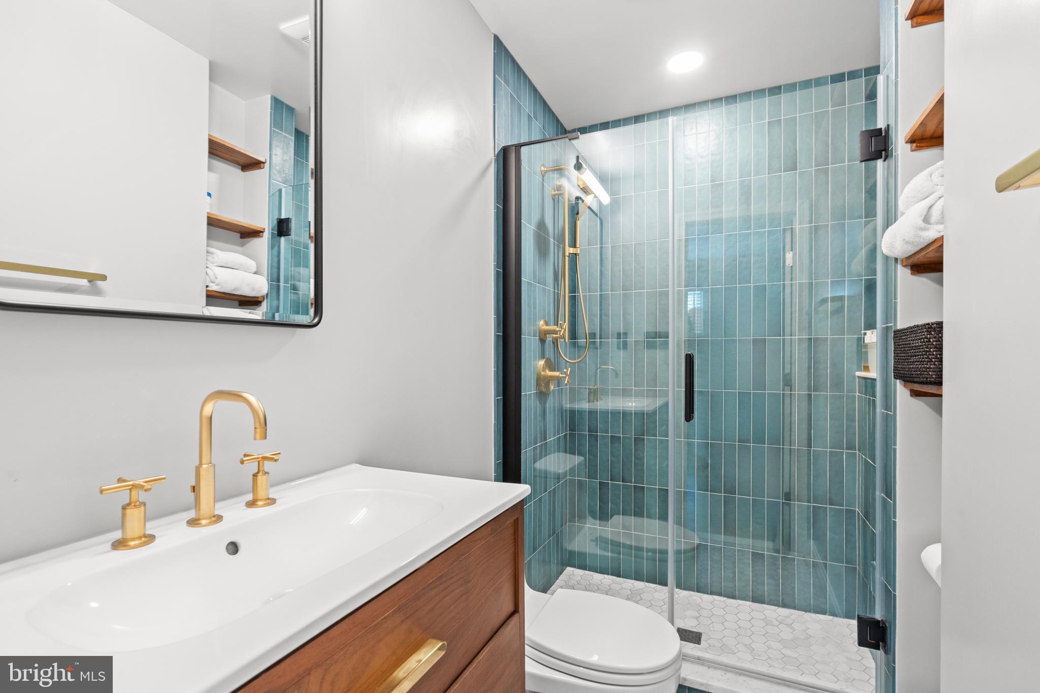 3527 Hamlet Place Chevy Chase, MD 20815 - Photo 10 of 19 a bathroom with a shower sink vanity mirror and toilet
