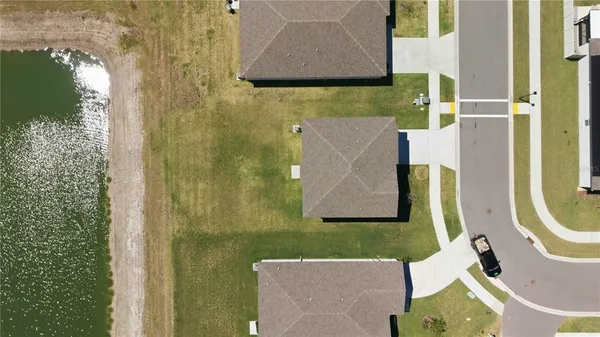 aerial view of a house with swimming pool