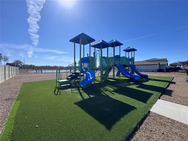 a view of a park with slide