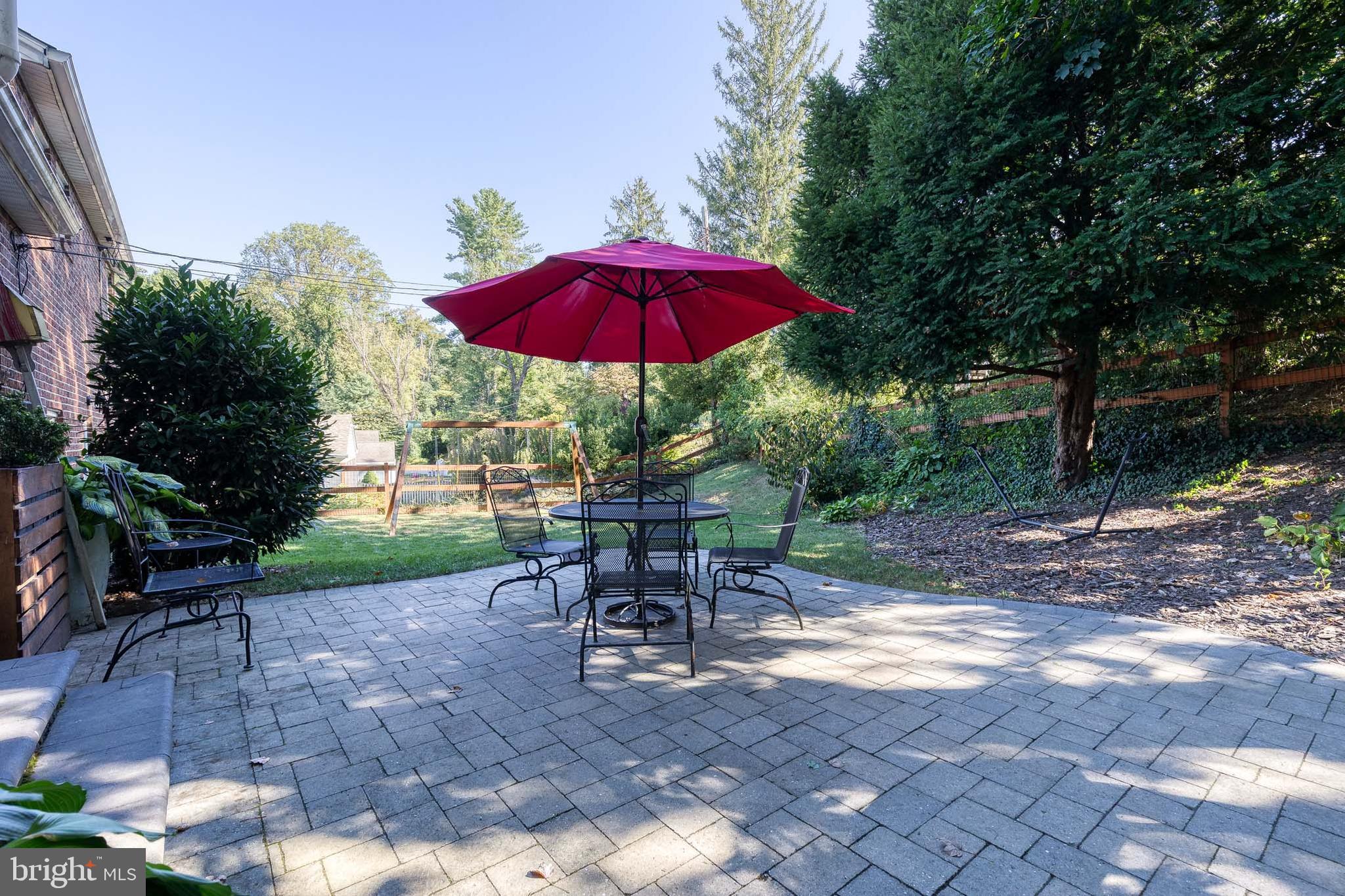 1 North Hilltop Road Baltimore, MD 21228 - Photo 32 of 36 a view of a table and chairs under an umbrella in backyard