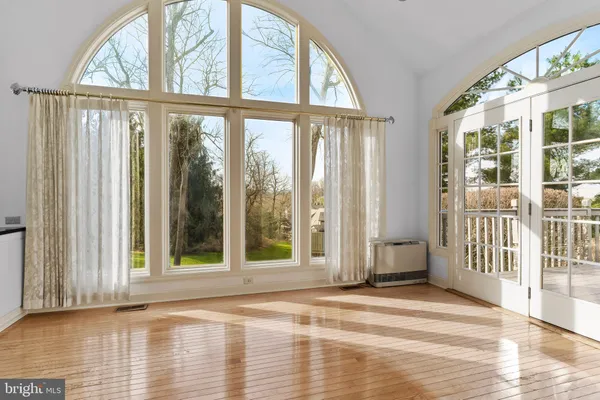 a view of a room with a potted plant and wooden floor