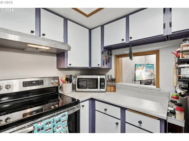 a kitchen with stainless steel appliances a stove a sink and cabinets
