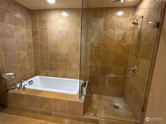 a bathroom with a bathtub
