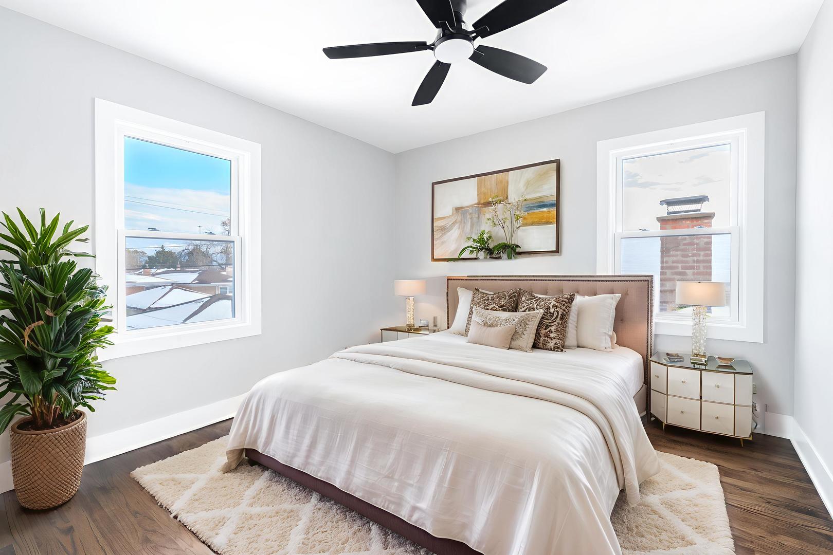 9633 South Yale Avenue Chicago, IL 60628 - Photo 13 of 26 a bedroom with a large bed and a potted plant