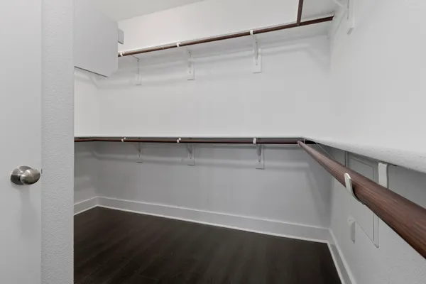 a view of a room with racks on the wall