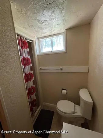 a bathroom with a toilet and a shower