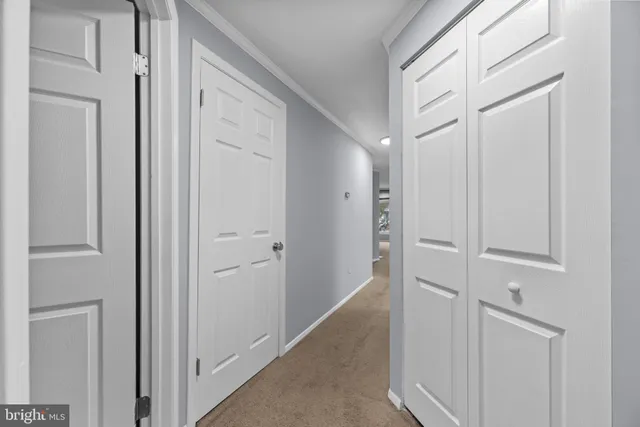 a view of a hallway with closet area