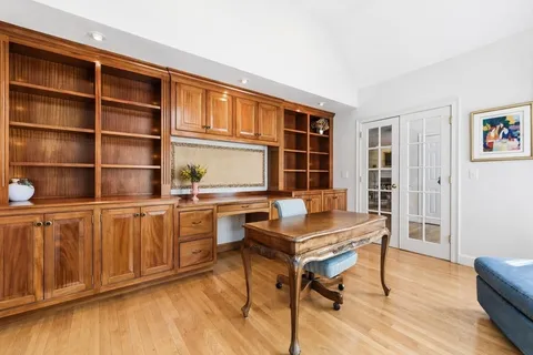 a workspace with wooden floor