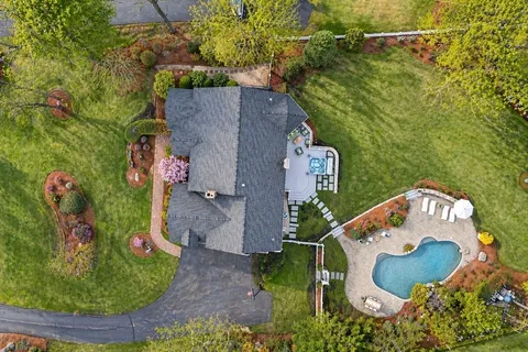 an aerial view of a house