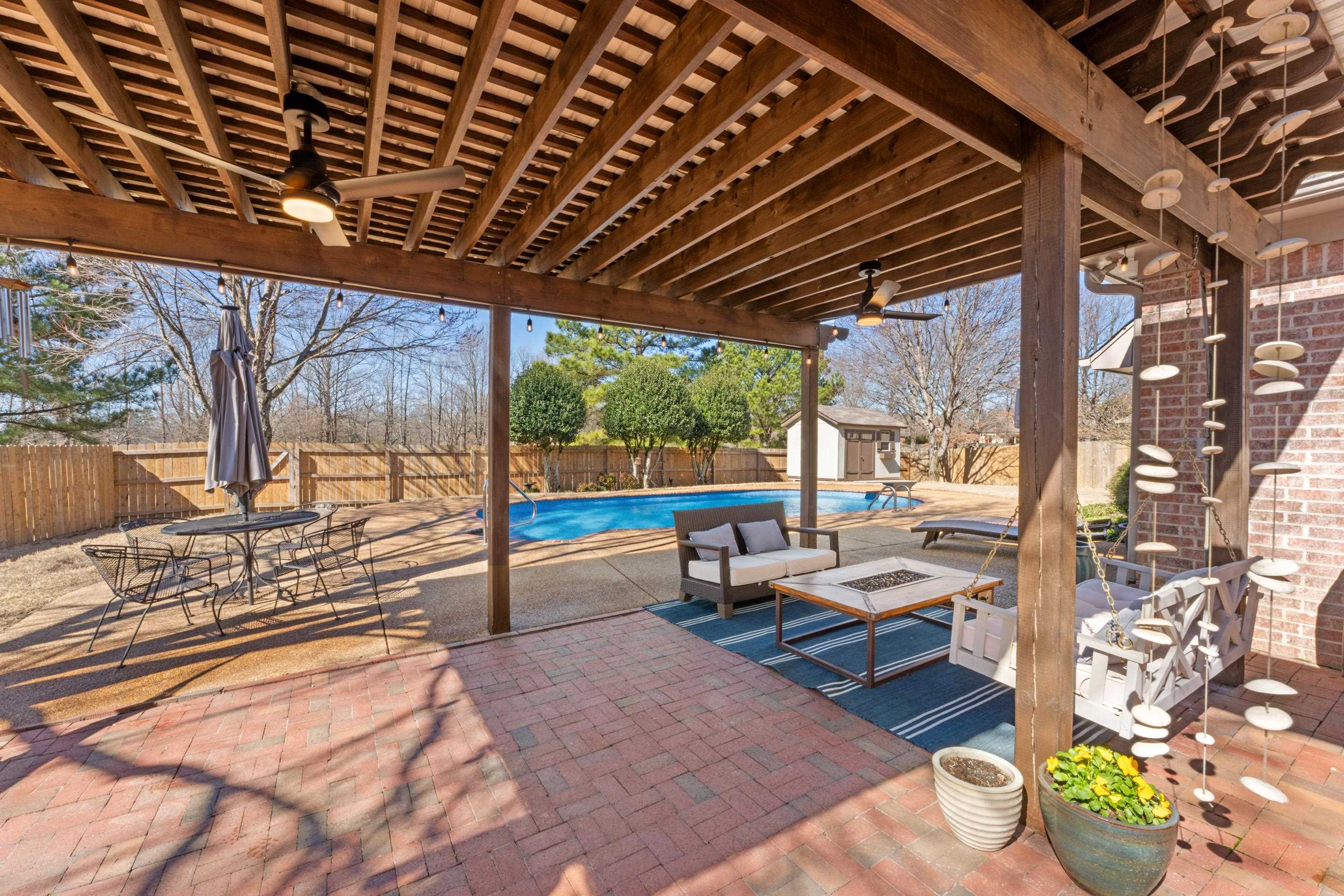 a building outdoor space with patio furniture