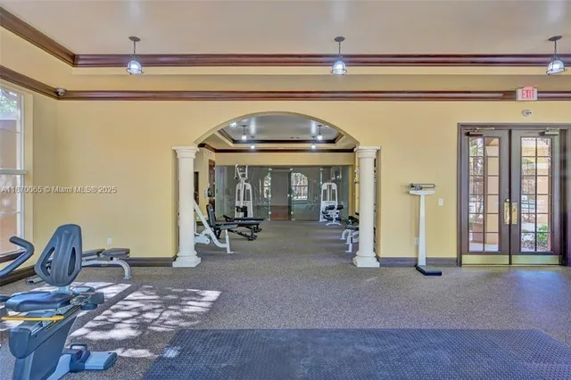 a view of a room with gym equipment