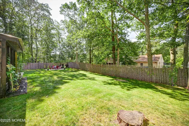 a view of a backyard with a small cabin