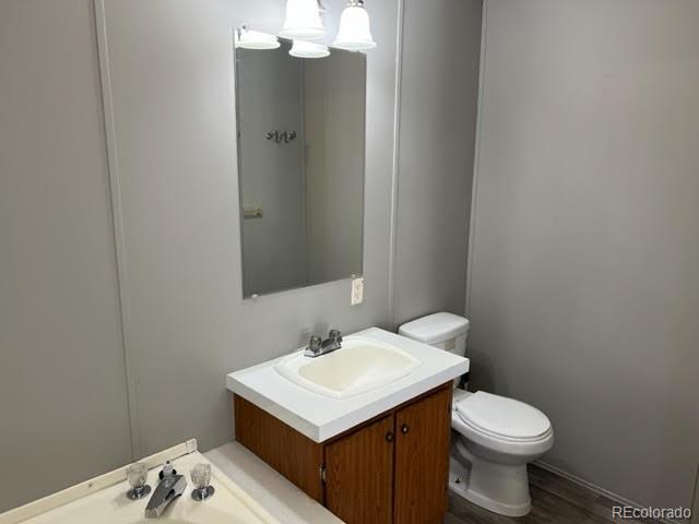 a bathroom with a sink toilet and vanity